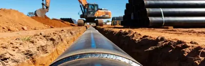 Large water pipe installation on a civil construction site