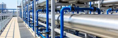 Membrane vessels and pipework in a water treatment plant